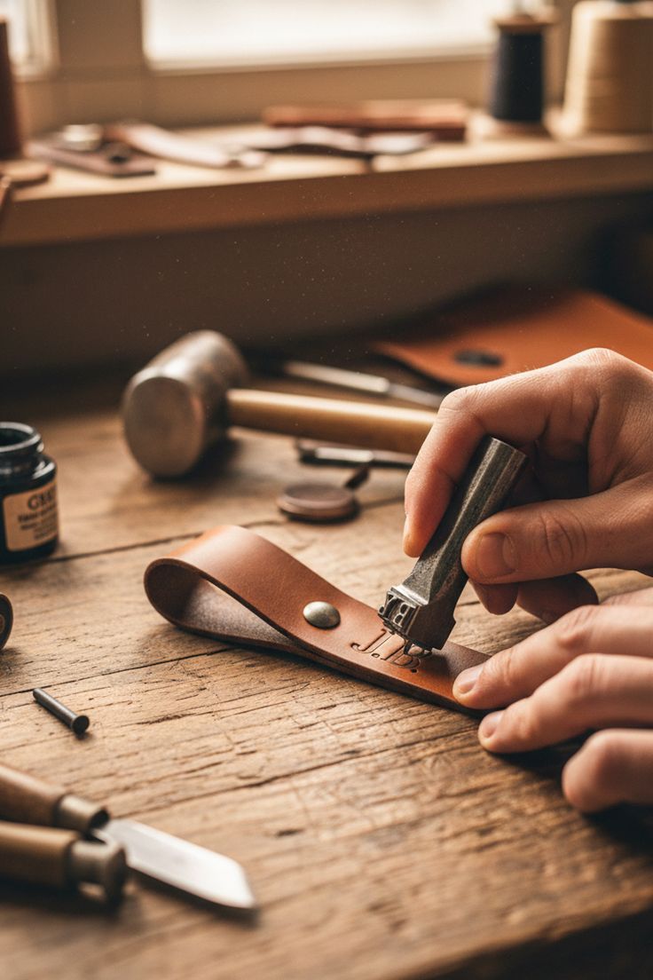 Artisan working on custom leather project